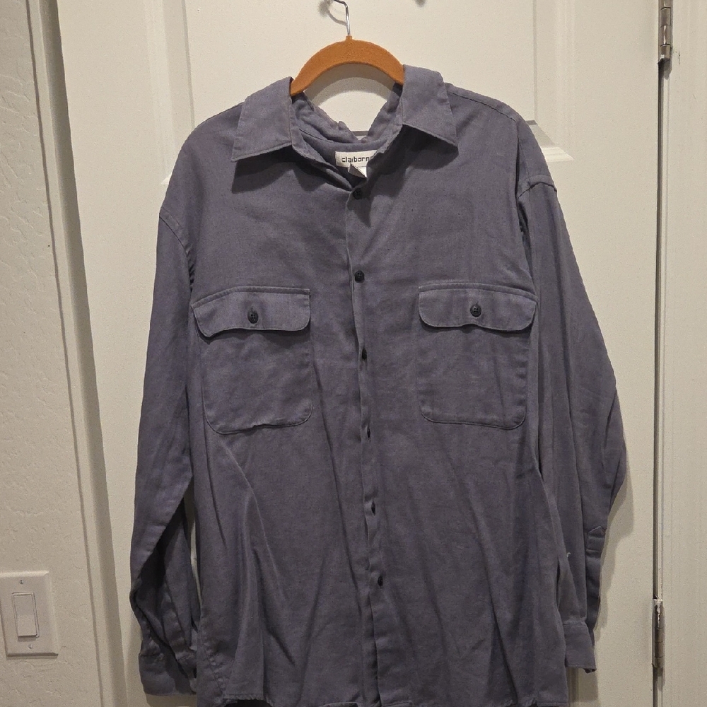Claiborne Gray Cotton Linen Blend Shirt